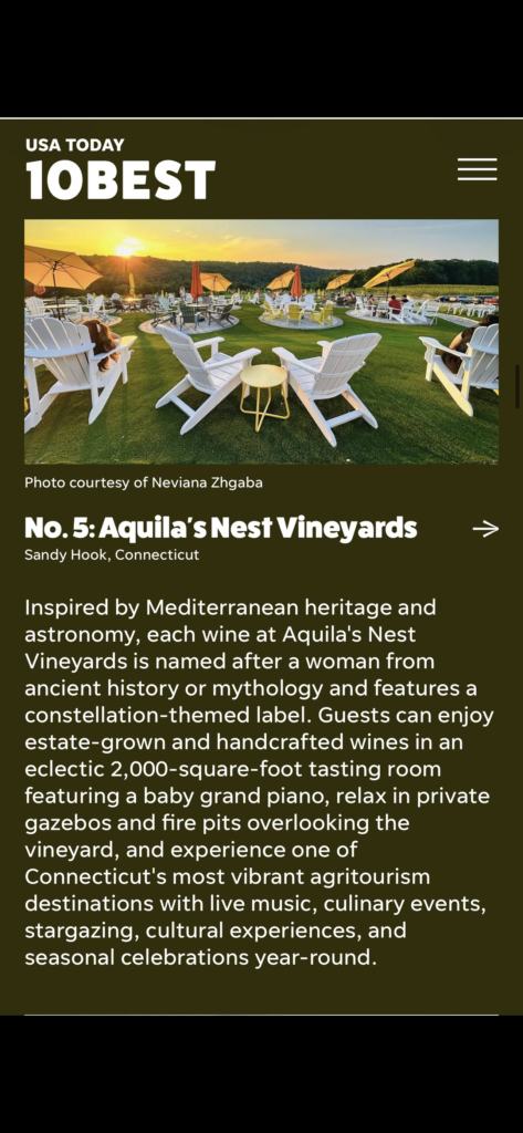 Aquilas Nest Vinyards rënditet në vendin e 5-të më e mira në Amerikë!